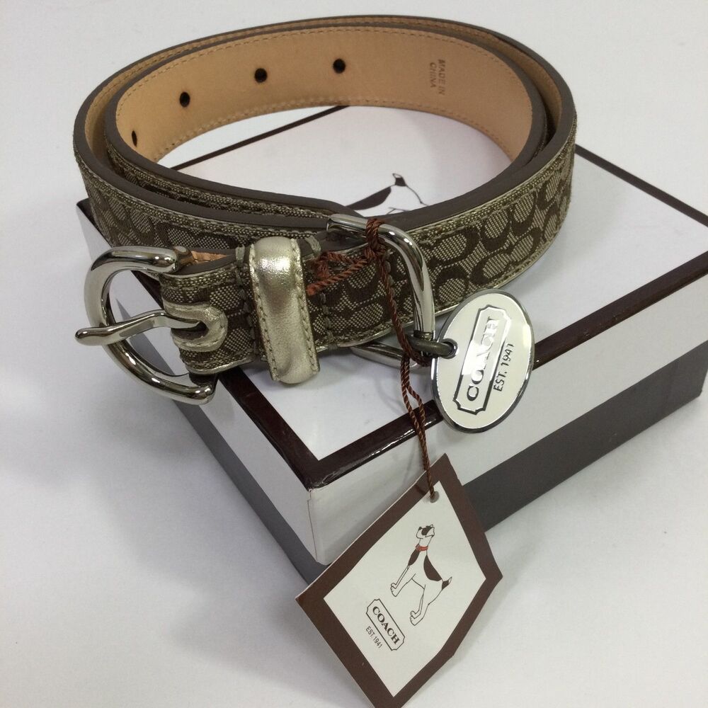 Coach 8837 Signature Jacquard Dog Collar Brown Gold Trim Charm Size XL